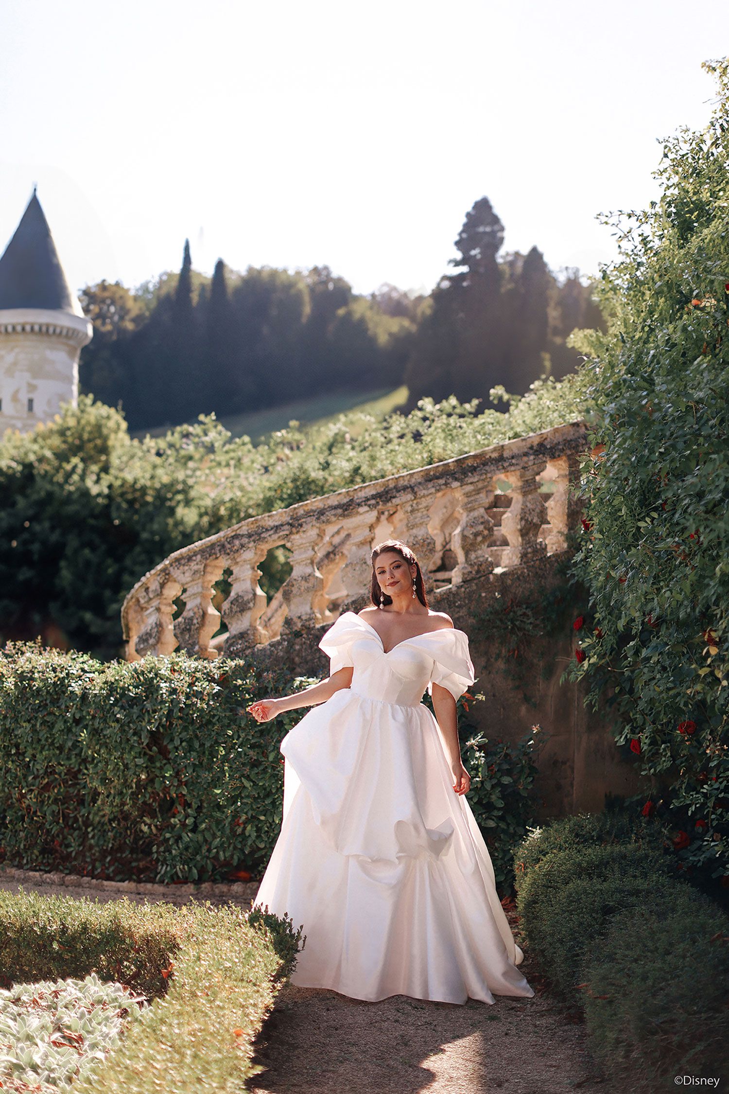 Belle d432 wedding dress outdoors